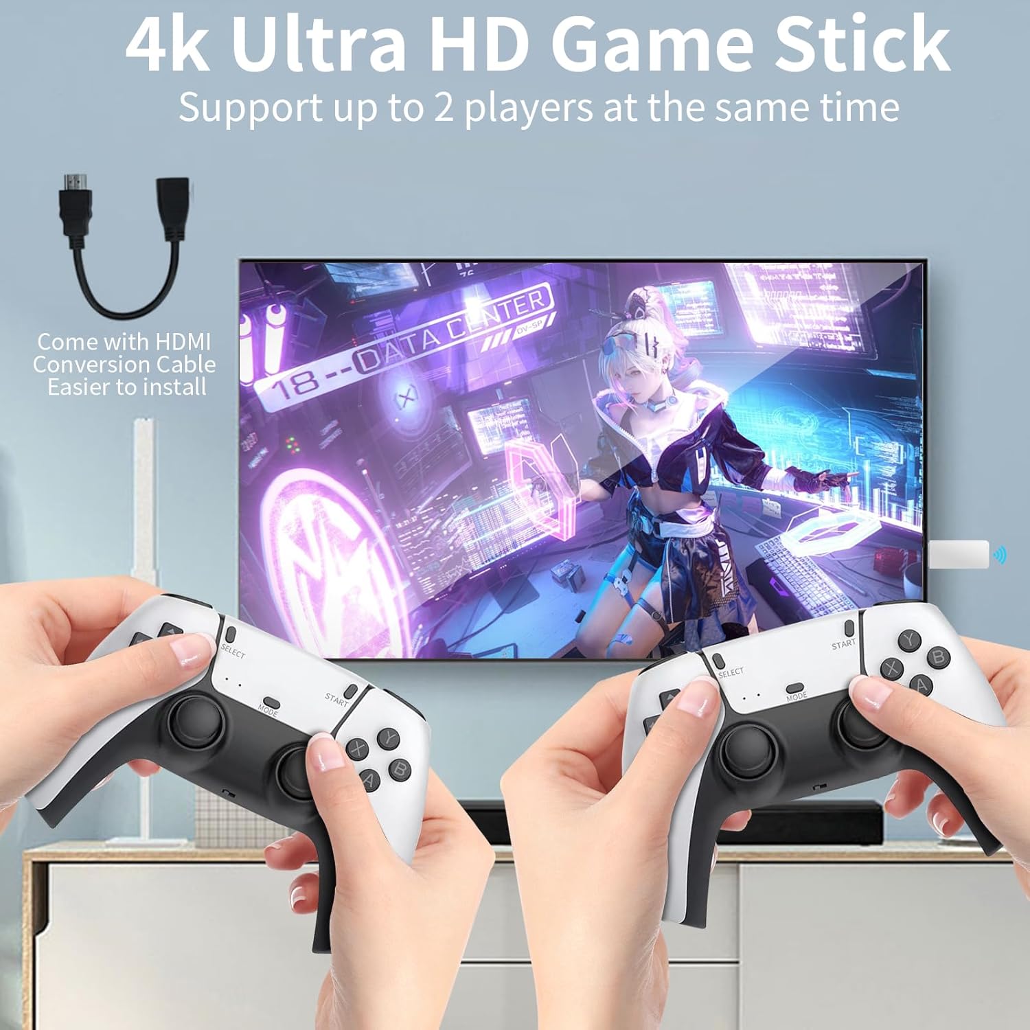 M8 Pro 4K Game Stick Lite (2nd Gen) with Dual Wireless Controllers - 20,000+ Retro Games, 64GB Storage, HDMI Streaming Device