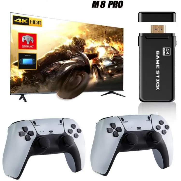 M8 Pro 4K ゲームスティック Lite 第2世代 ワイヤレスコントローラー2台付属｜20,000以上レトロゲーム内蔵・64GB大容量ストレージ・4K HDMI対応